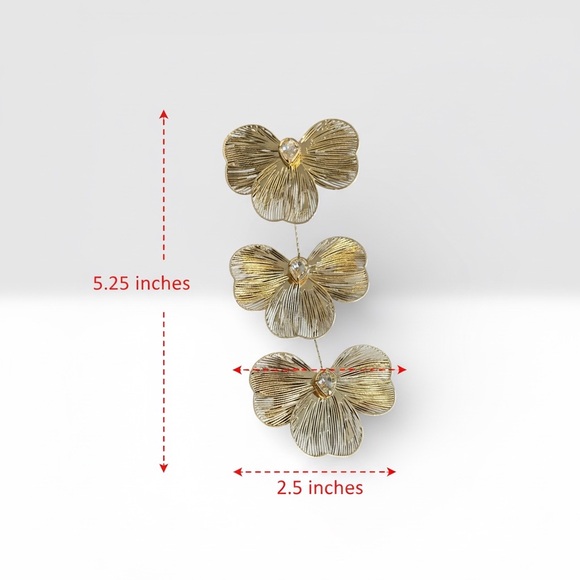 Gold tone Wire Flower Drop Dangle Statement Earrings post back Tanya Creation - Picture 4 of 4